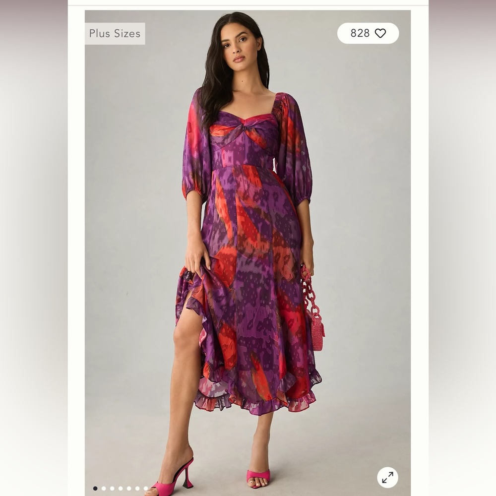Hutch Printed Twist-Front Puff-Sleeve Ruffle-Hem Dress